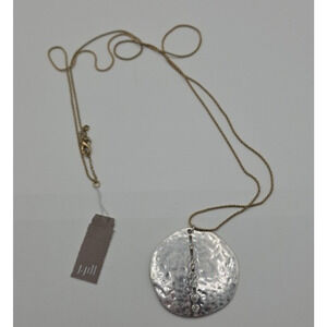{J. Jill} New! Silver Disc Pendant Necklace With Crystals and a Gold-tone Chain